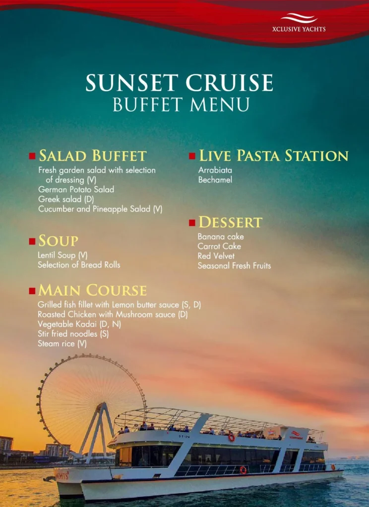 Sunset Dinner Menu