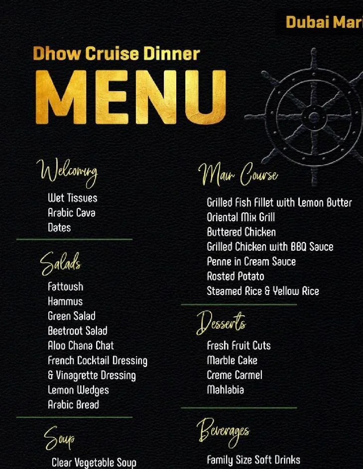 Dubai Marina menu