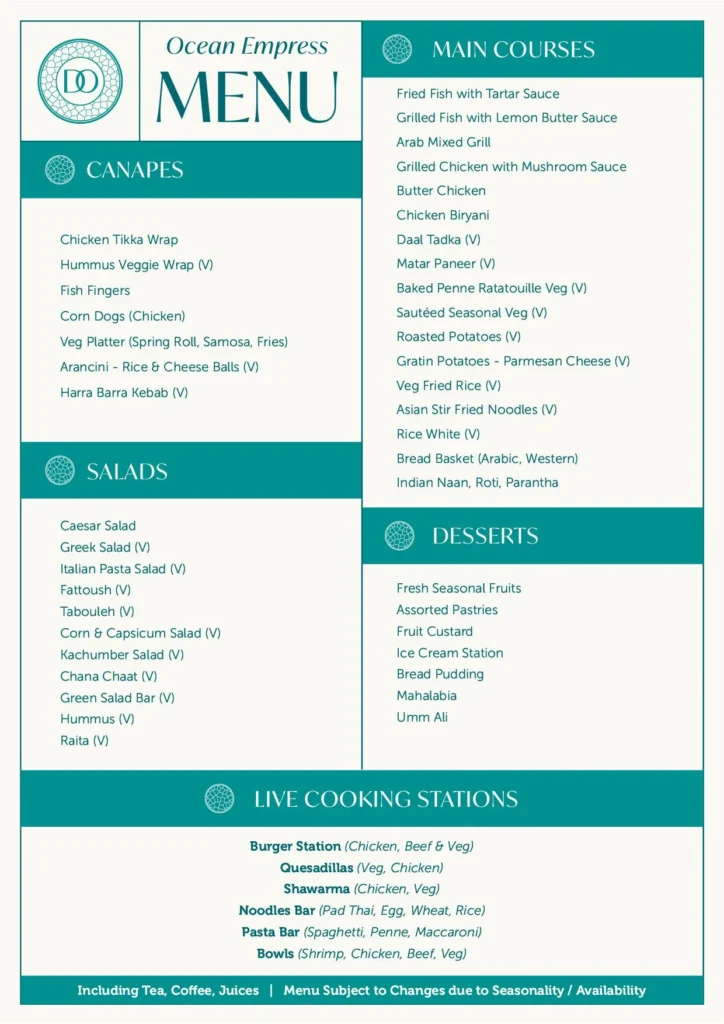 Ocean Empress Menu